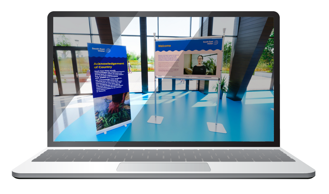 VR Still from the immersive interactive digital platform on the screen of a MacBook.