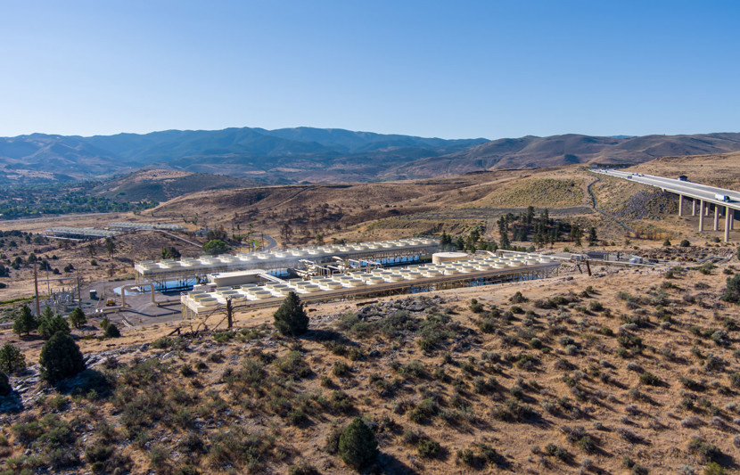 Aerial view of a Geothermal power plant in the desert landscape of Nevada near Reno