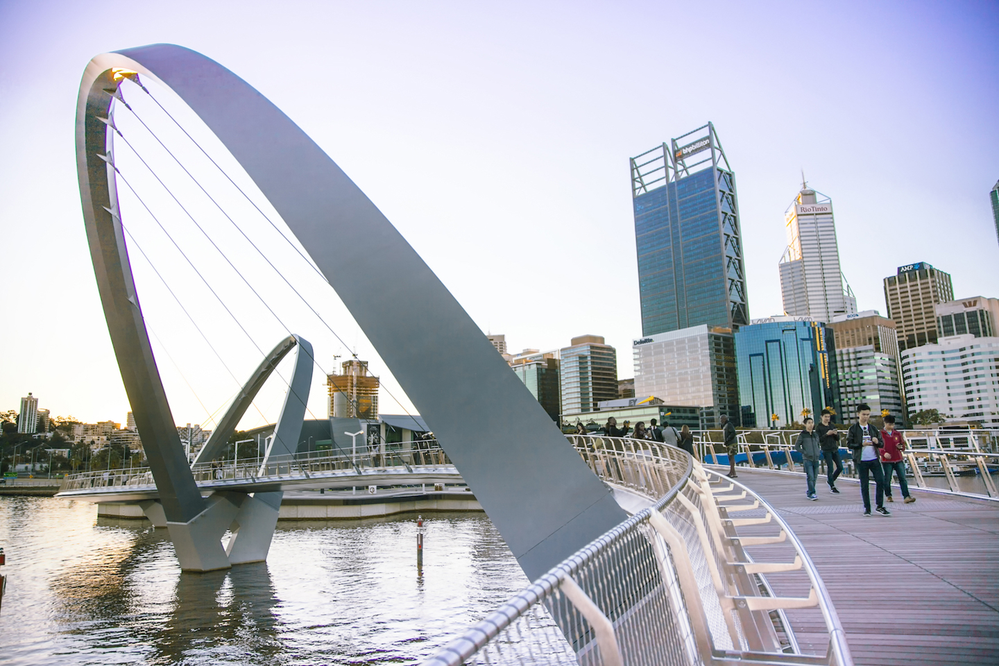 Elizabeth Quay Pedestrian Bridge with city background in Perth Australia
