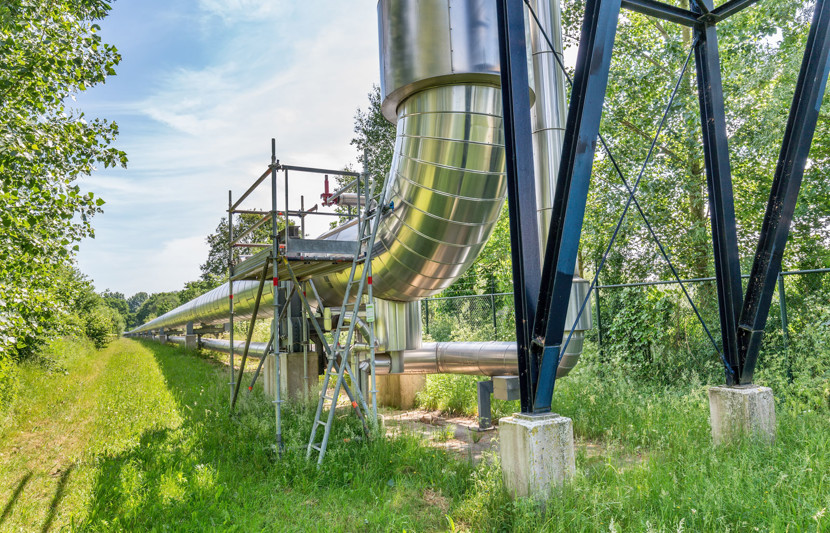 Long metal gas pipeline transports gas outside