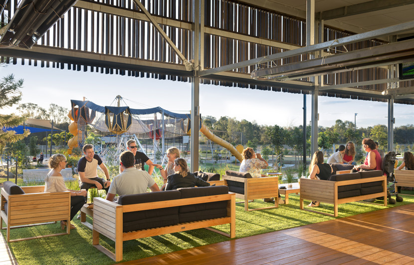 Friends enjoying the indoor outdoor facilities of the new Providence, Queensland Australia