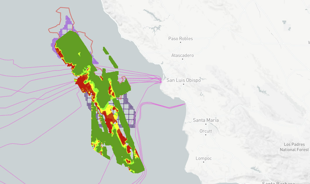 Central California FOWF call area with geohazards