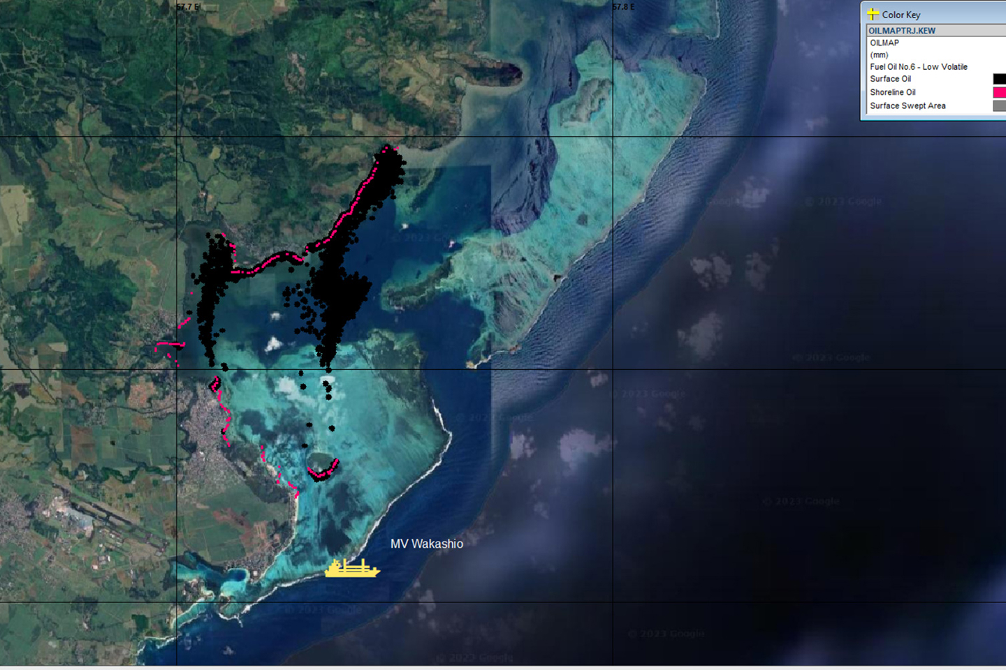 Wakashio oil spill - map showing spill modelling results