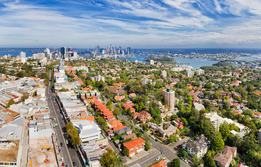Birdseye view of housing in Sydney, NSW Australia