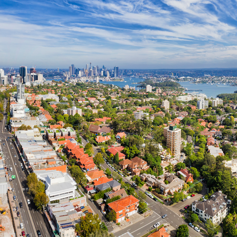 Birdseye view of housing in Sydney, NSW Australia