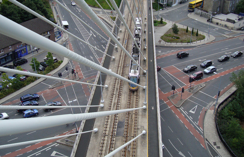 Civil engineering structure showing train lines running over a bridge