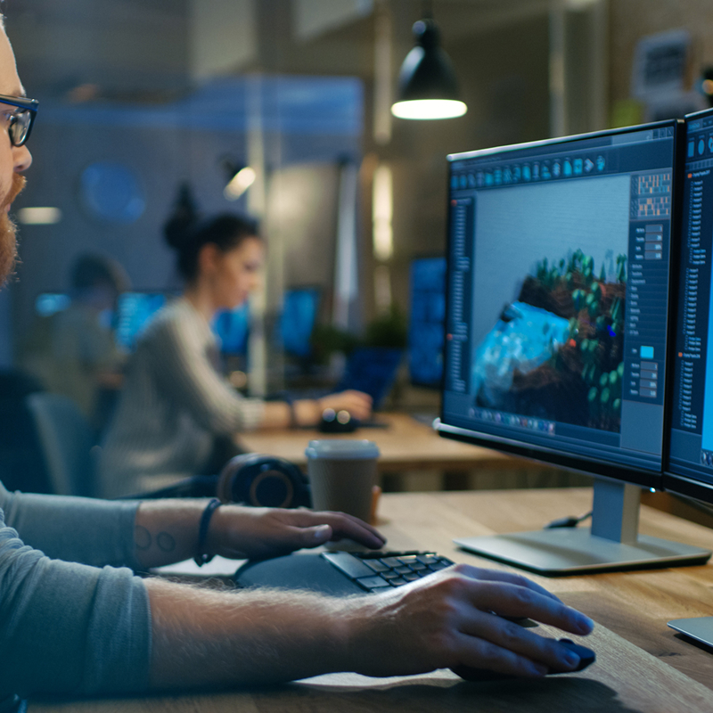 Person using PC to create a model for spatial intelligence