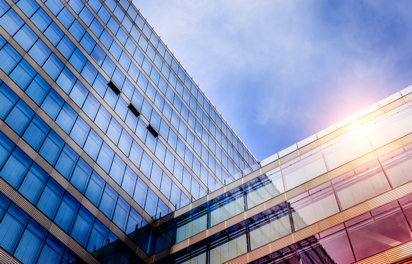 Glass exterior of city skyscraper