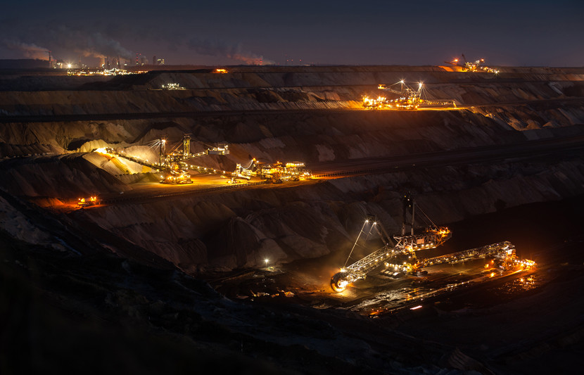 Large excavating machines in a brown coal mine