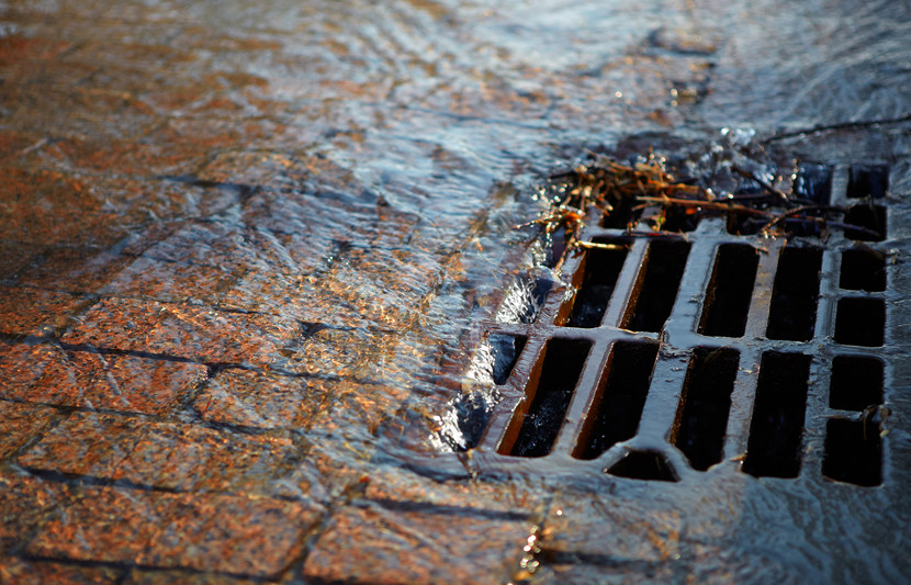 Wastewater running down a drain