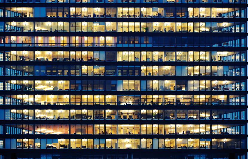 View of offices spaces in a tall building 