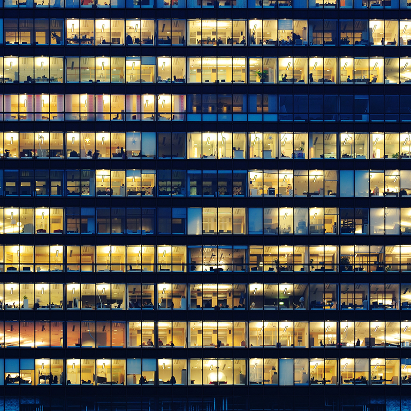 View of offices spaces in a tall building 