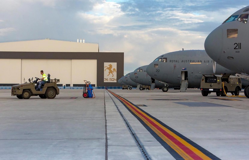 C-17A aircraft on flightline at RAAF Amberley