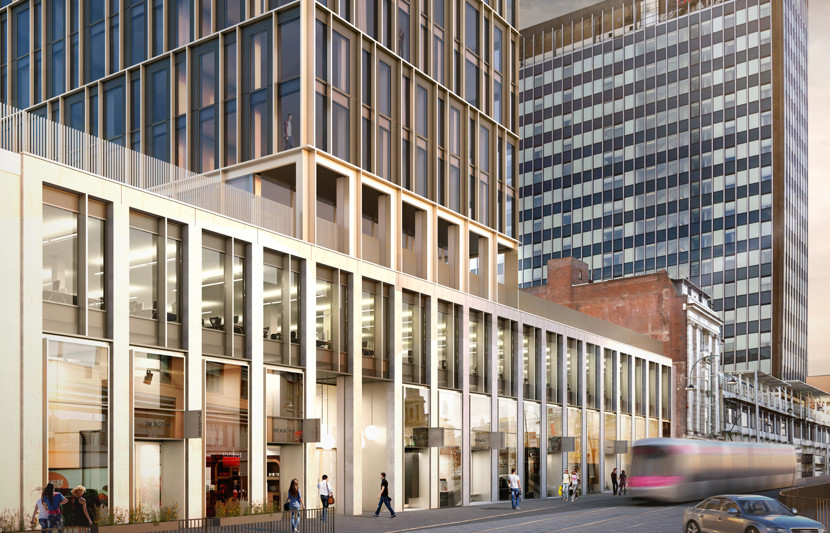 View of the entrance to the Mercian building on Broad Street.