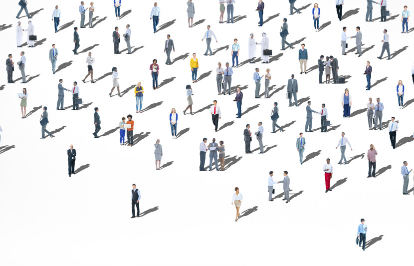 People from a distance alone and in small groups