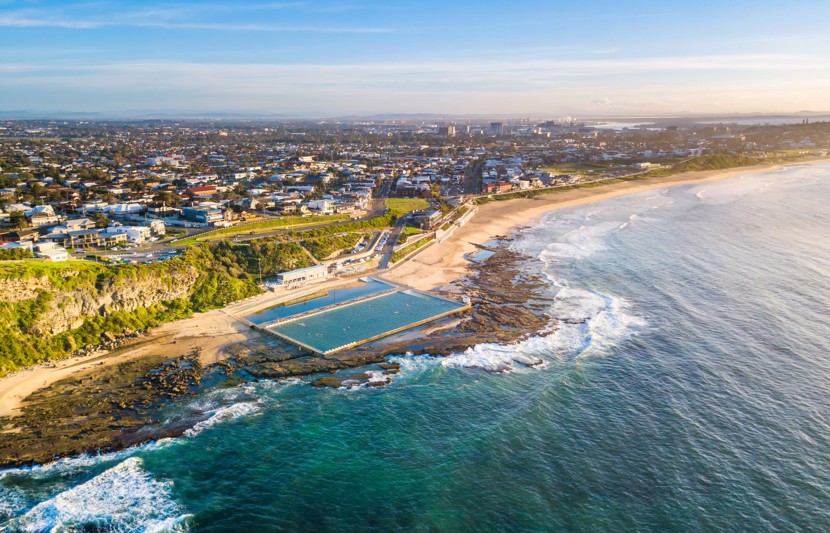 Newcastle beach and city aerial shot