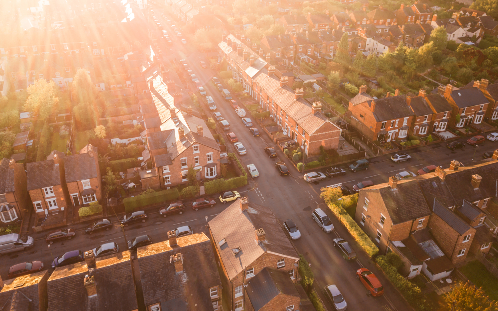 Aerial view of residential houses