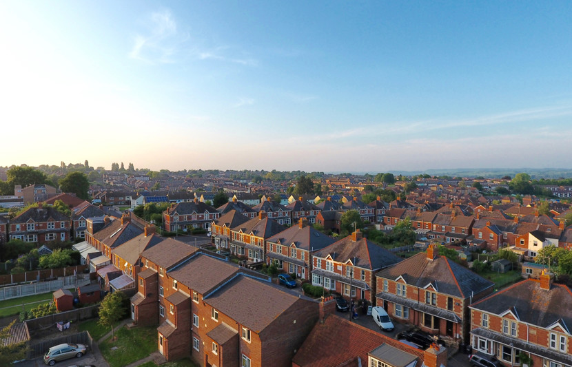 Aerial view of residential housing