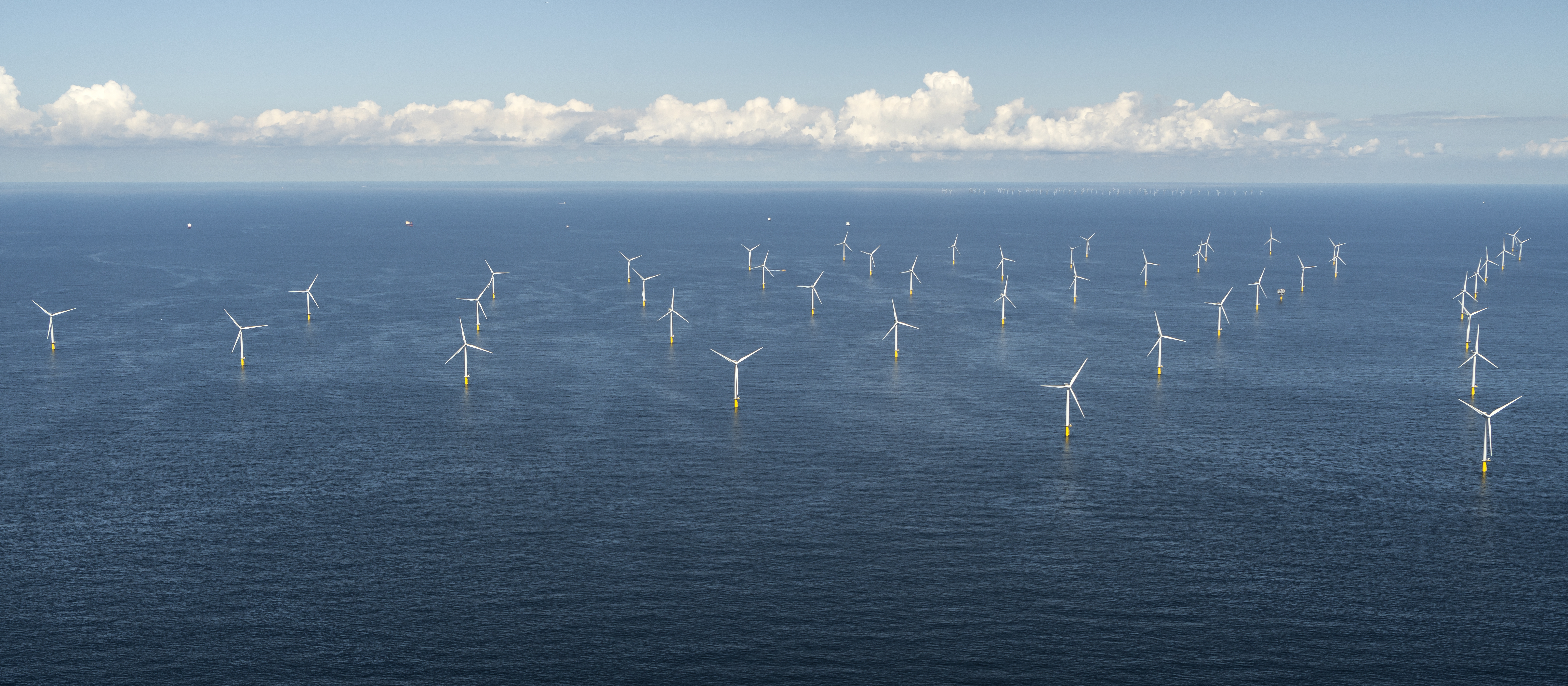 Aerial view of offshore wind farm