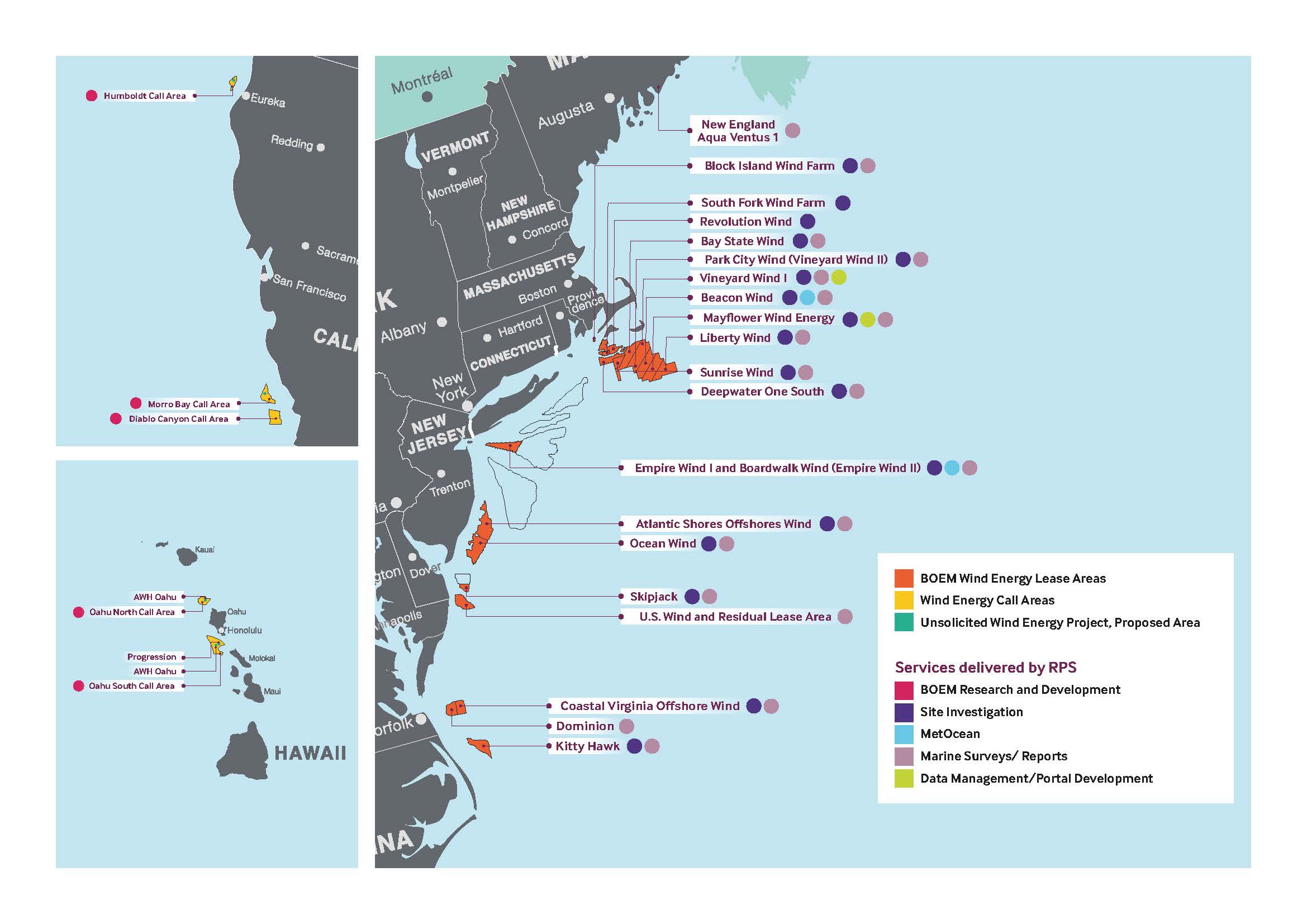 Offshore wind lease areas in North America - RPS project experience