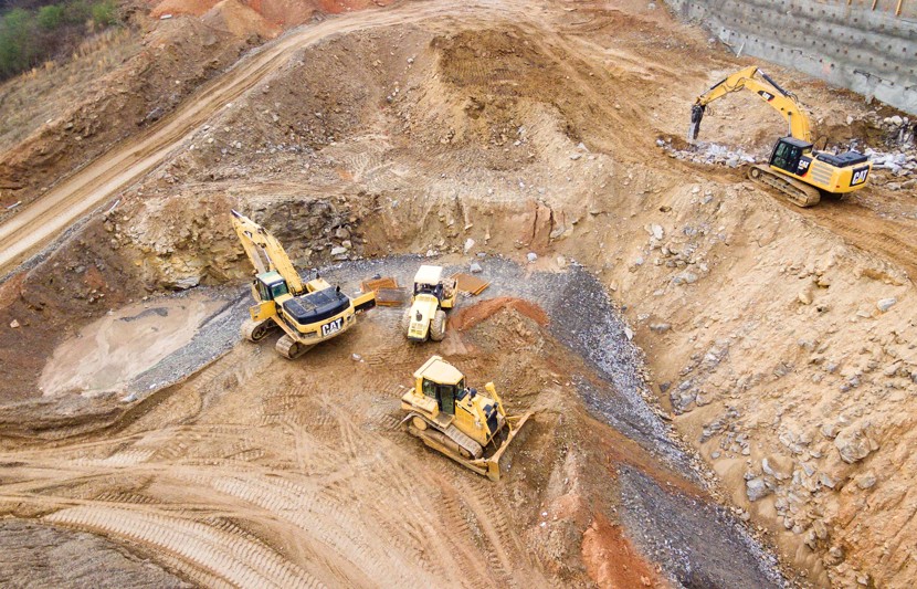 Aerial shot of a construction site with diggers