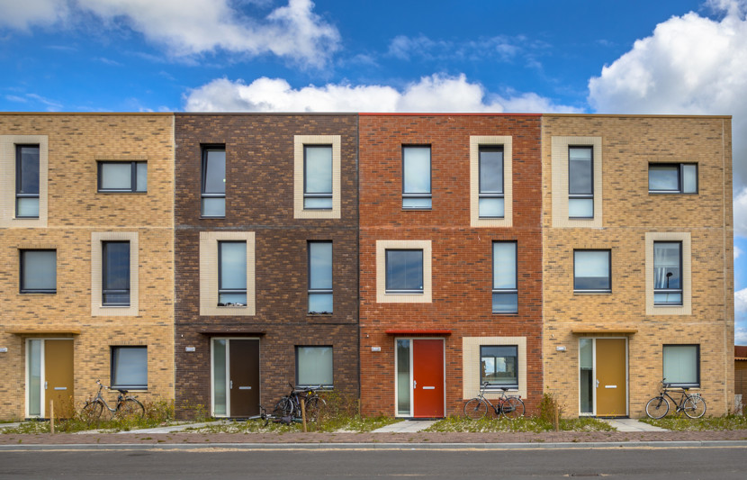 A view of modern affordable housing in a row
