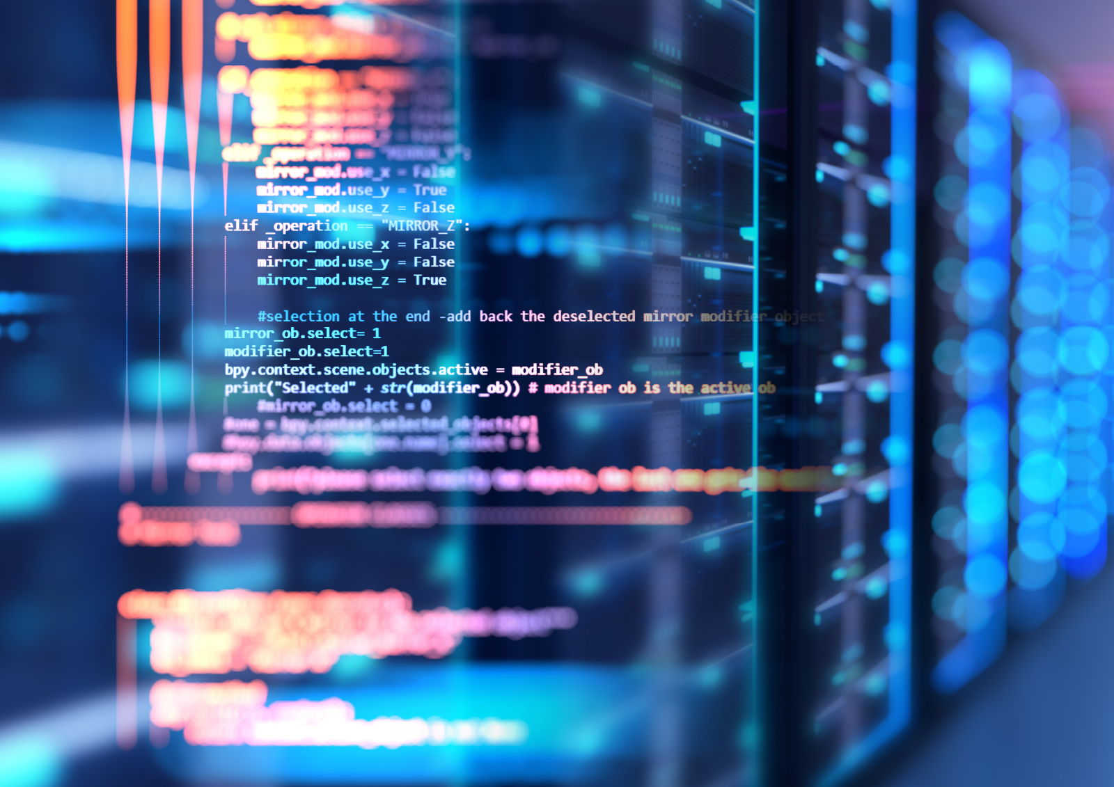 Abstract image of computer coding against blue and purple background