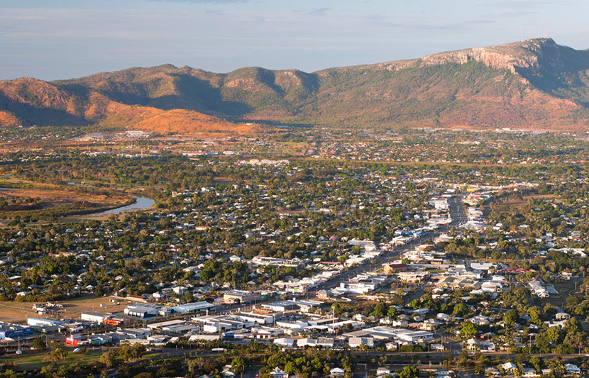 Aerial photo of regional housing in Townsville, Australia.