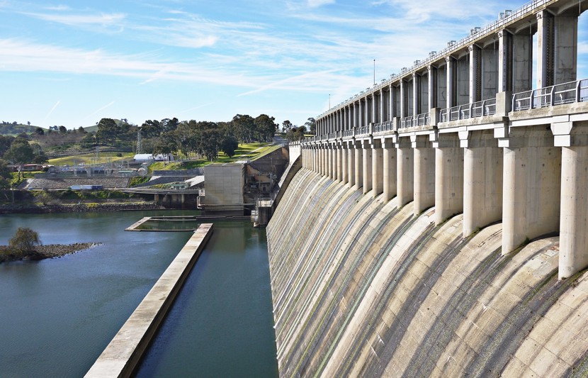 View of a dam wall and surrounding water