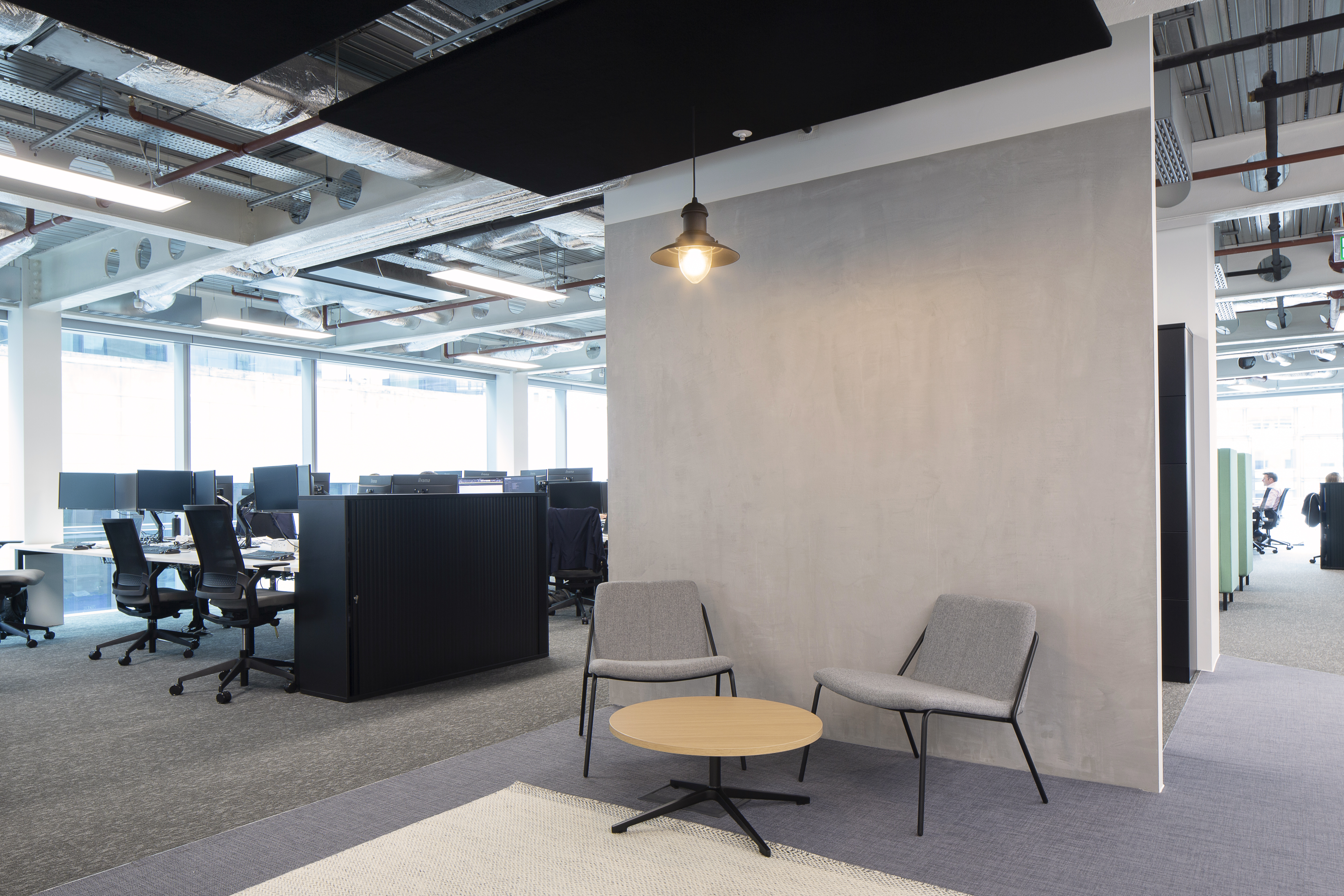 Office space with computers and seating