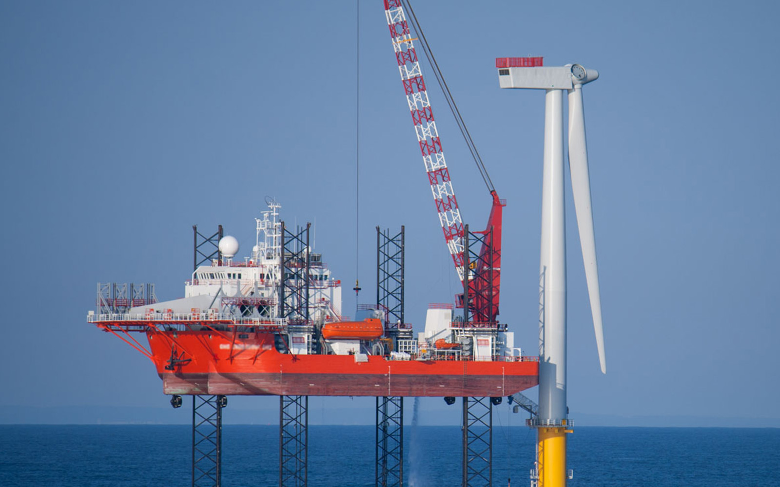 Offshore Wind Turbine in a Windfarm under construction  off the English Coast North Sea
