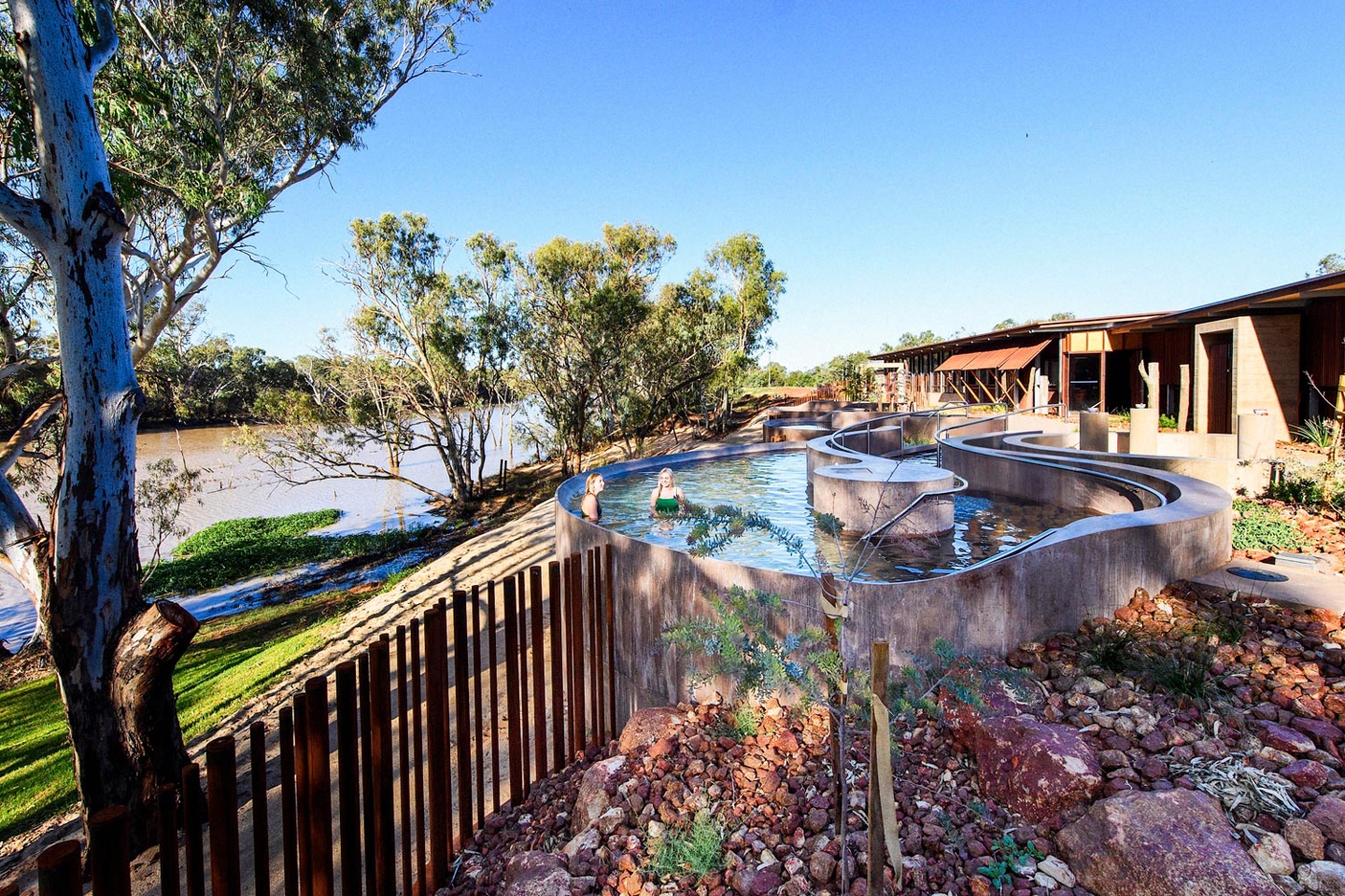 Cunnamulla Hot Springs and River Walk poolside, recipient of the Landscape Architecture Award in the Tourism category.