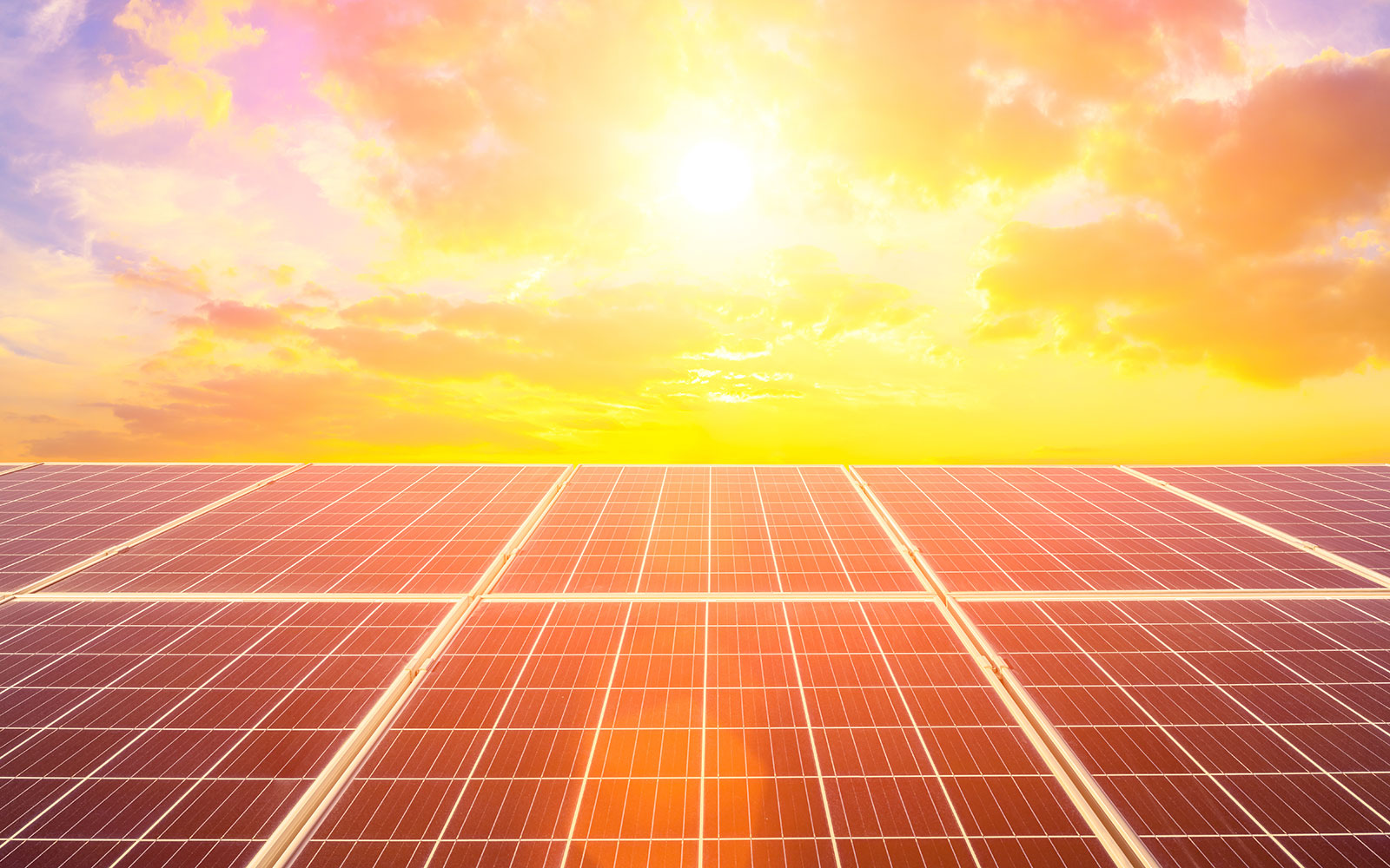 sun on solar panels