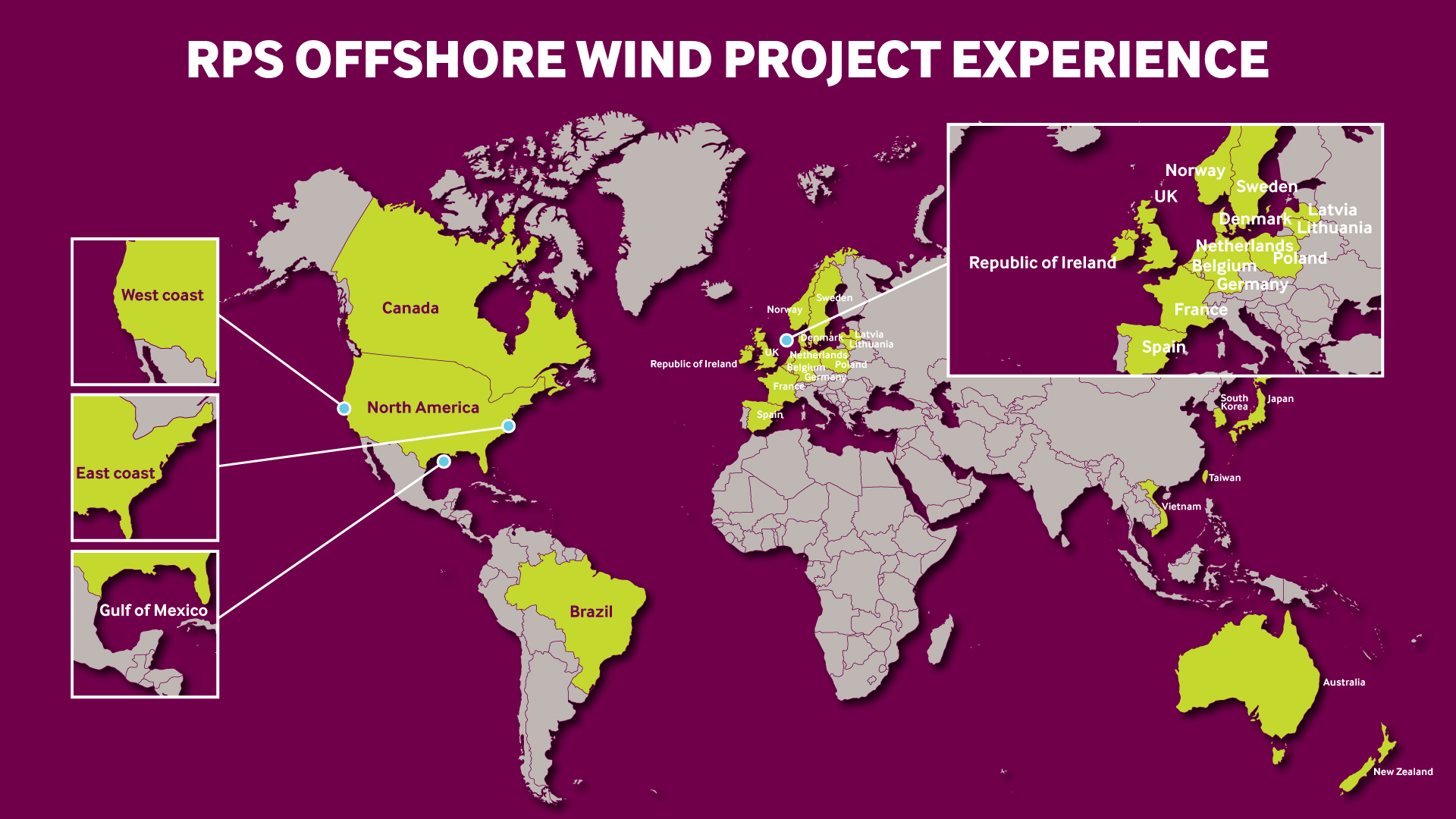 Tetra Tech RPS Energy - map of international offshore wind experience 