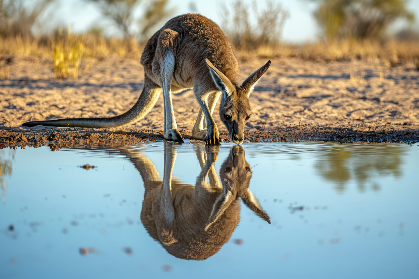 Kangaroo drinking water 