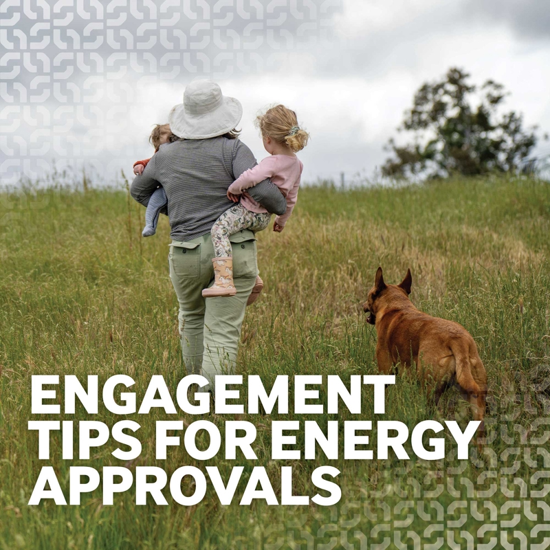 Mother and children walking in farmland paddock with dog with text: 'Engagement tips for energy approvals'

RPS insight article: Engagement the linchpin for Australia's energy transition.