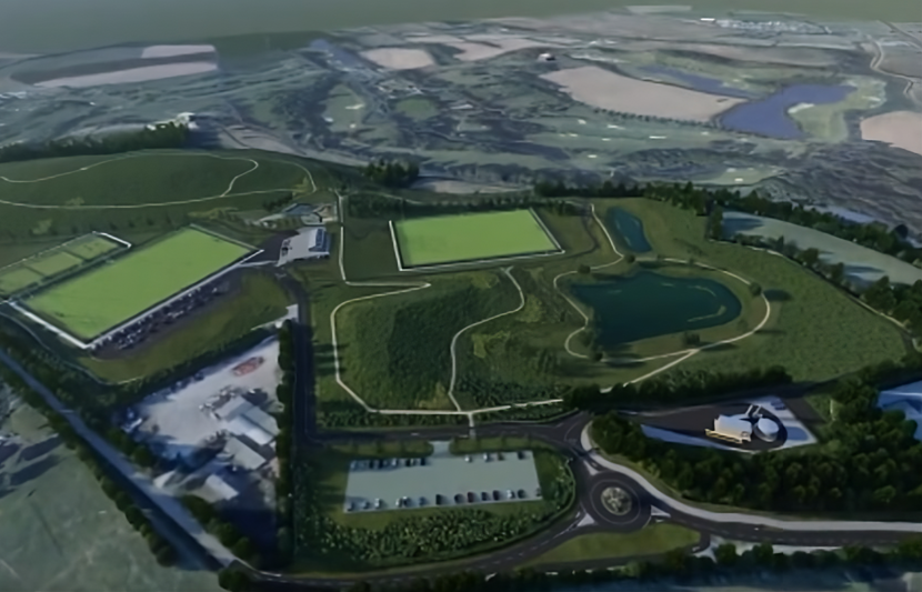 Aerial view of remediation of the former landfill site 