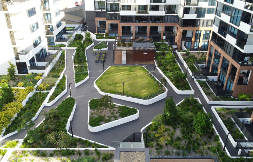 Elevated view of Spring Square, Bankstown